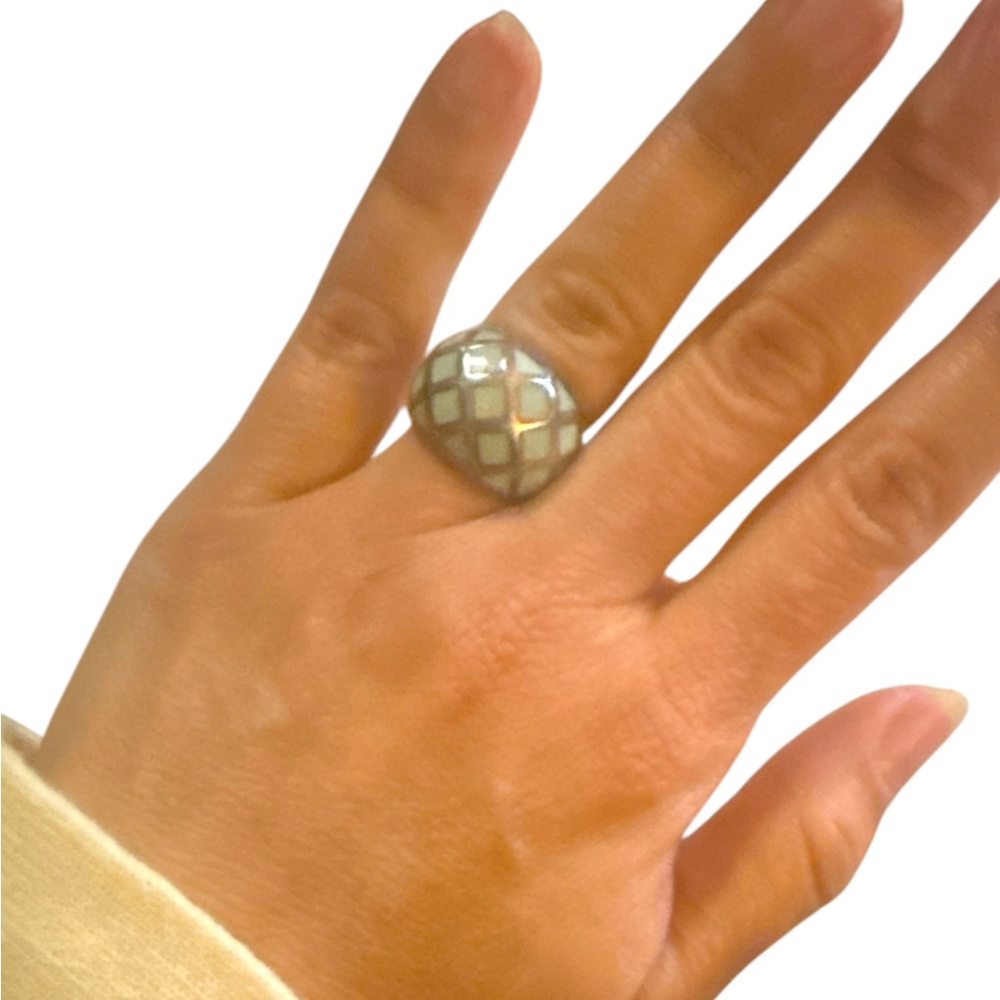 1960’s Vintage Dome‎ Latticework 925 Sterling Silver Ring, Blue, Heavy, Size 6.5